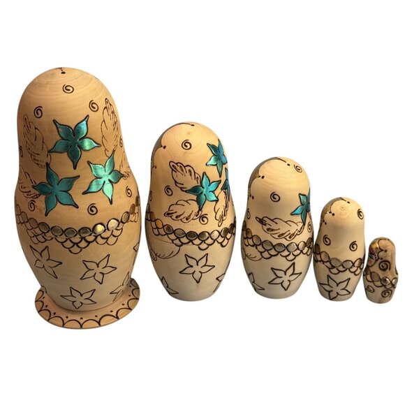 Vintage Russian Matryoshka Nesting Dolls 5 Pc Hand Painted Signed 6.5" - Picture 2 of 5